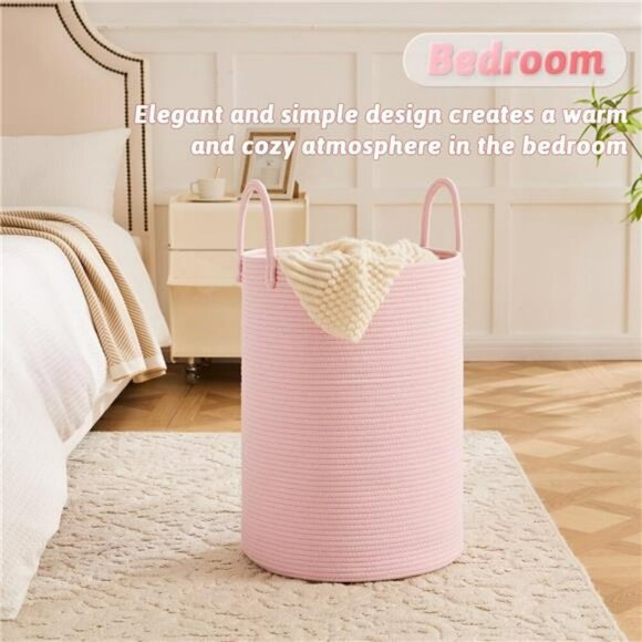 Woven Cotton Rope Laundry Basket Decorative Storage Hamper 60L for Clothes - Picture 3 of 7